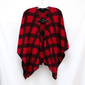 NWOT Talbots Poncho Classic Garnet Red Plaid Wool Blend Holiday Festive Cape XS